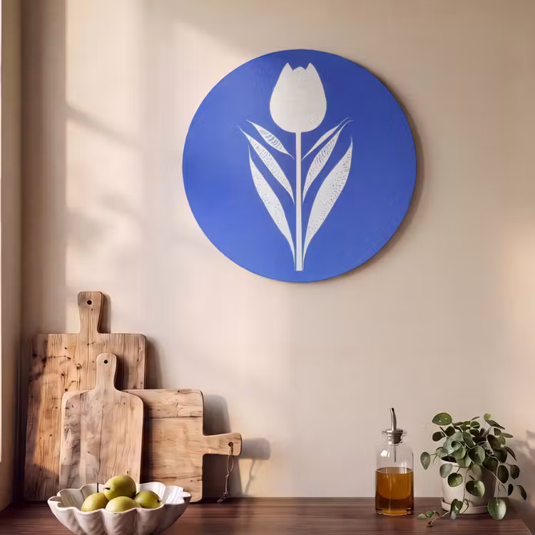Akoestisch schilderij rond - Tulp - Minimalistisch - Bladeren - Wit — 4