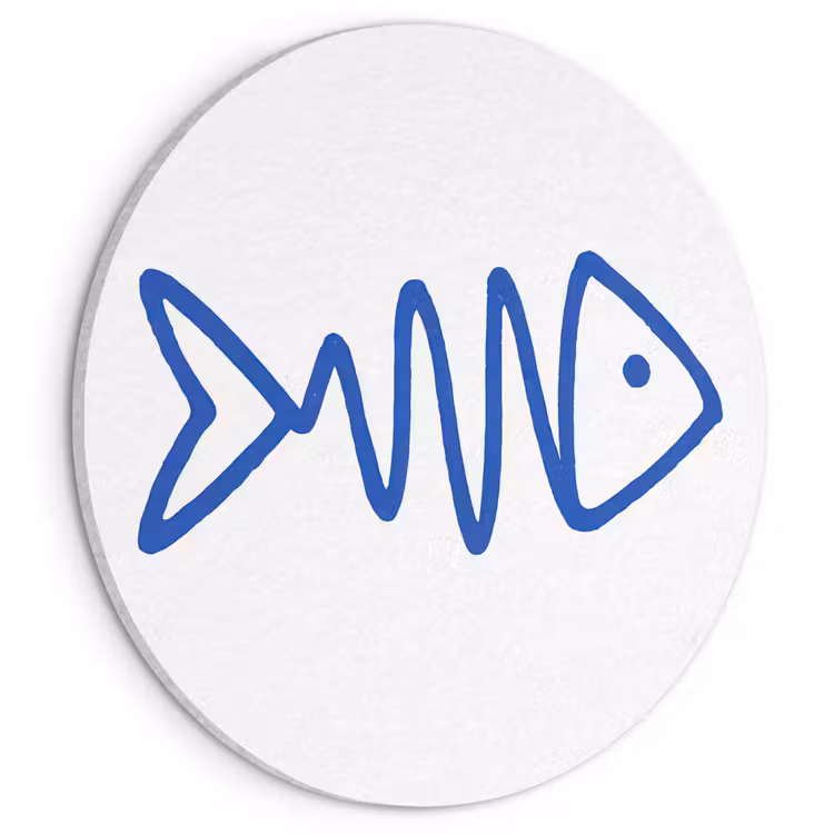 Akoestisch schilderij rond - Vis - Minimalistisch - Blauw - Lijn — 1