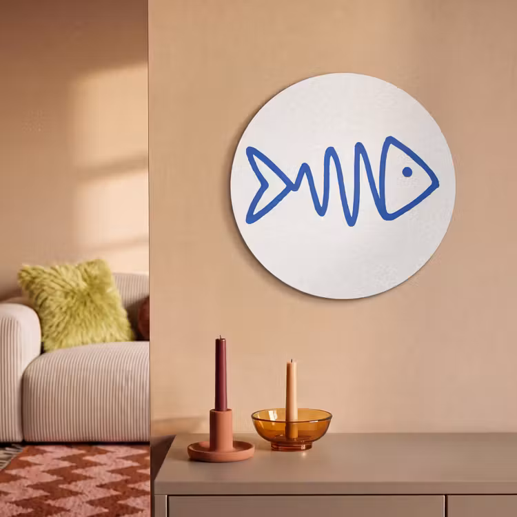 Akoestisch schilderij rond - Vis - Minimalistisch - Blauw - Lijn — 3