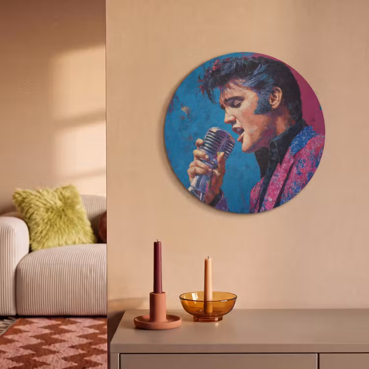 Akoestisch schilderij rond - Zingende man - Glitterjas - Microfoon — 3