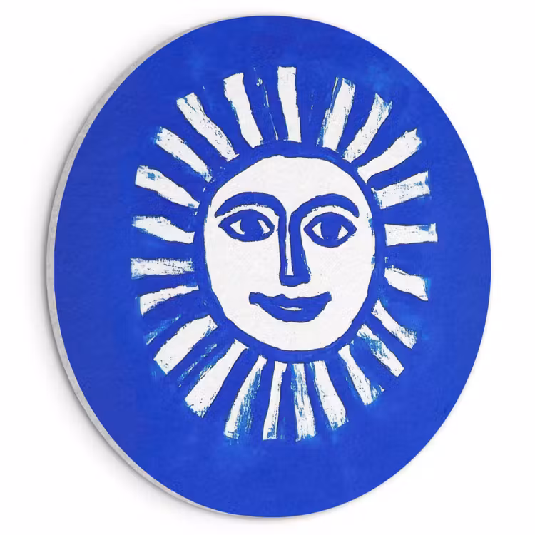 Akoestisch schilderij rond - Zon - Gezicht - Penseelstructuur - Blauw — 1