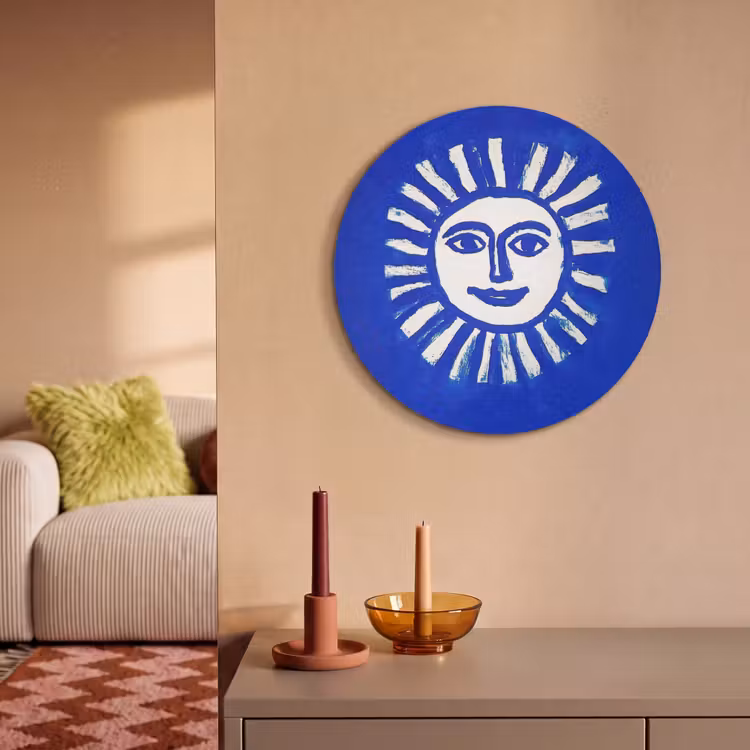 Akoestisch schilderij rond - Zon - Gezicht - Penseelstructuur - Blauw — 3
