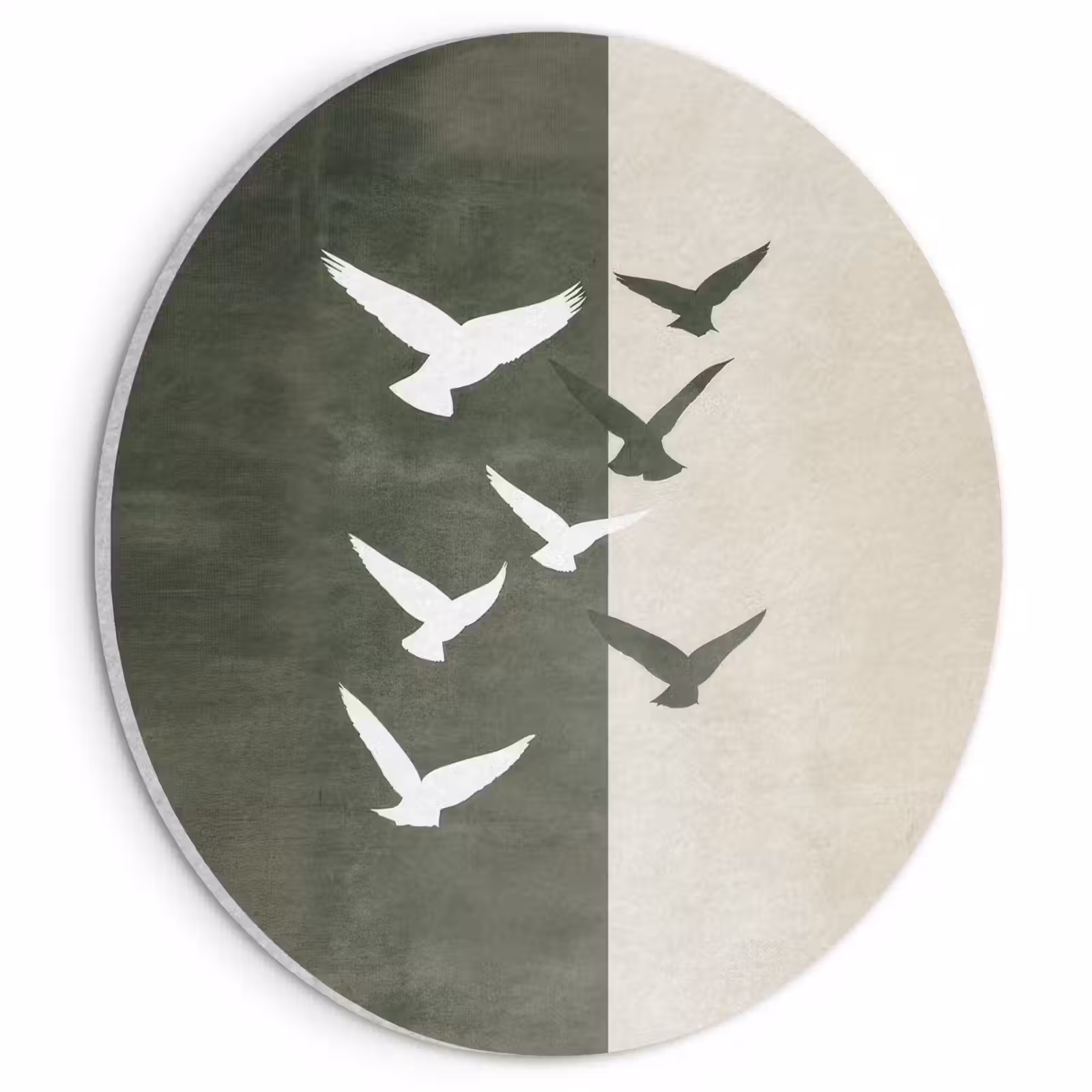 Akoestisch schilderij rond - Japandi - Vogel - Groen — 1
