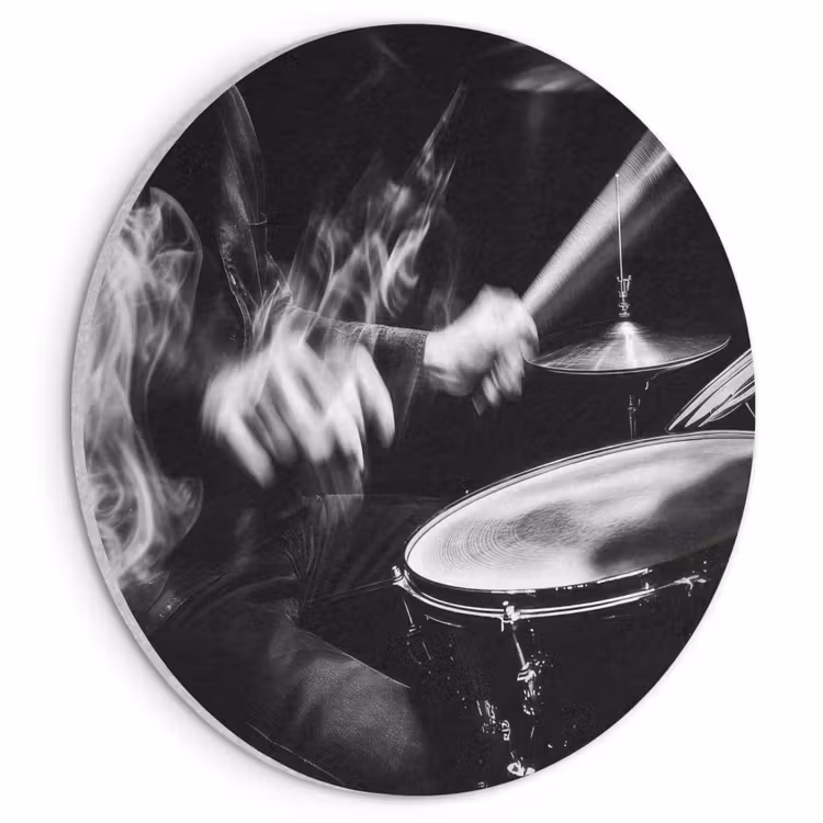 Akoestisch schilderij rond - Drummer - Zwart - Drumstel — 1