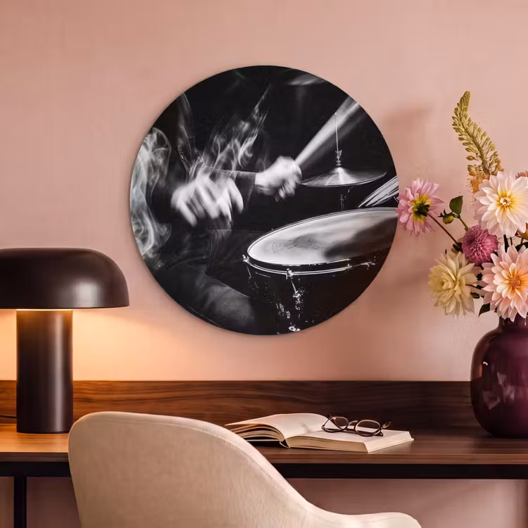 Akoestisch schilderij rond - Drummer - Zwart - Drumstel — 2