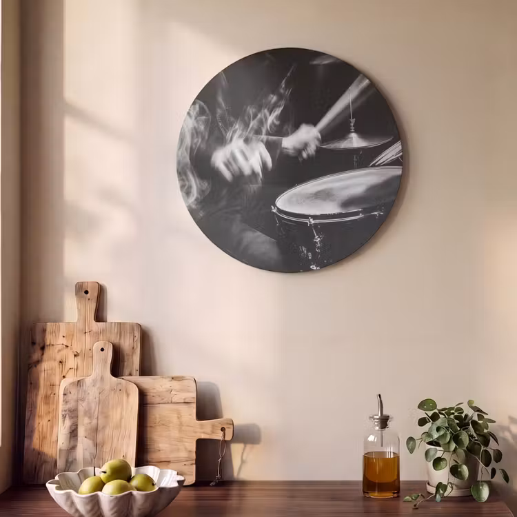 Akoestisch schilderij rond - Drummer - Zwart - Drumstel — 4