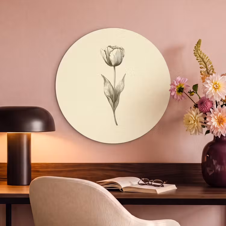 Akoestisch schilderij rond - Illustratie - Tulp - Zwart — 2