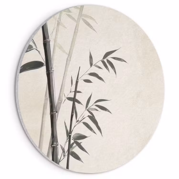 Akoestisch schilderij rond - Japandi - Bamboe - Beige — 1
