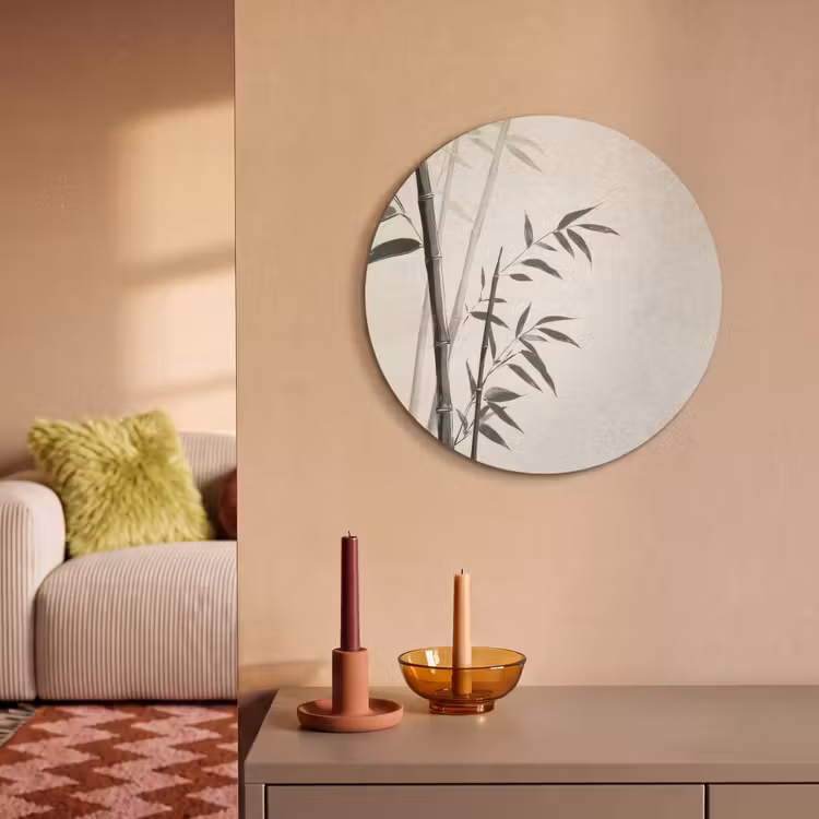 Akoestisch schilderij rond - Japandi - Bamboe - Beige — 3
