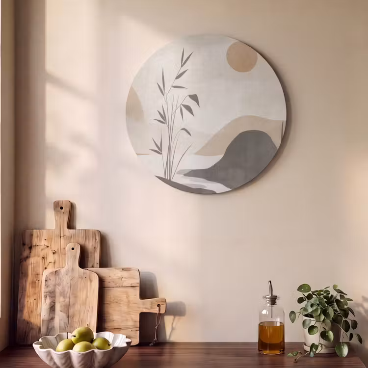 Akoestisch schilderij rond - Japandi - Landschap - Beige — 4