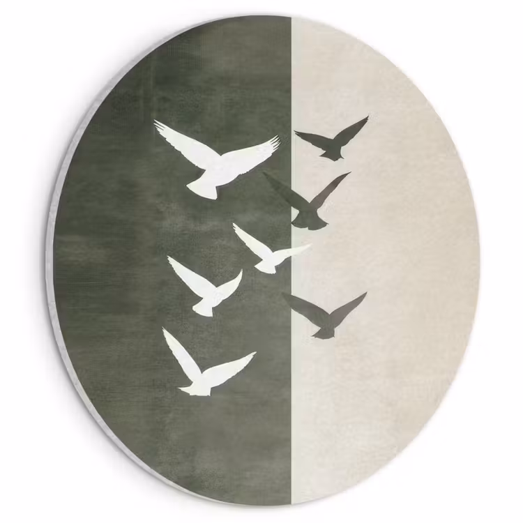 Akoestisch schilderij rond - Japandi - Vogel - Groen — 1