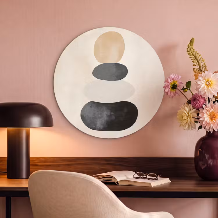 Akoestisch schilderij rond - Japandi - Wabi sabi - Beige — 2