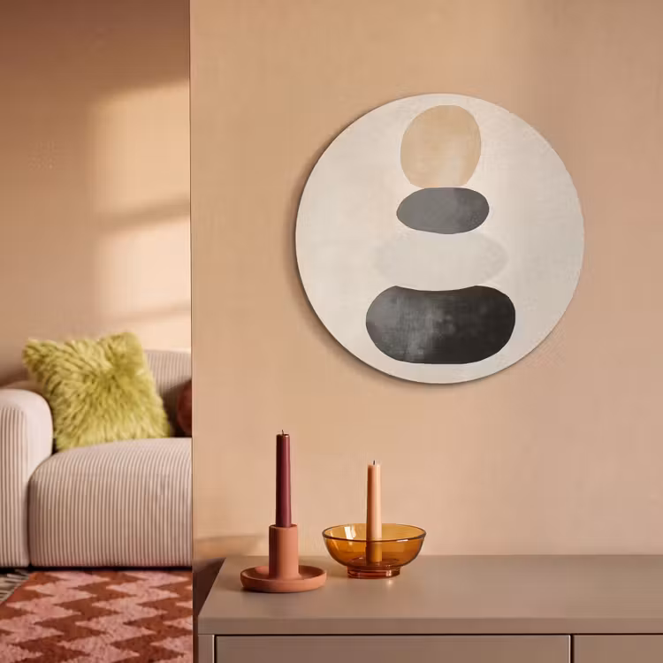 Akoestisch schilderij rond - Japandi - Wabi sabi - Beige — 3