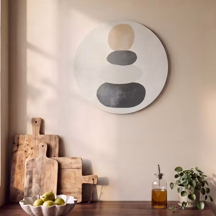 Akoestisch schilderij rond - Japandi - Wabi sabi - Beige — 4