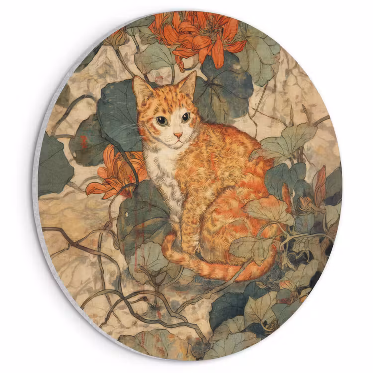 Akoestisch schilderij rond - Kat - Sierlijk - Bloemen — 1