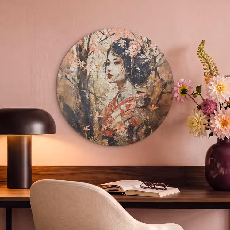 Akoestisch schilderij rond - Kimono - Vrouw - kersenbomen — 2