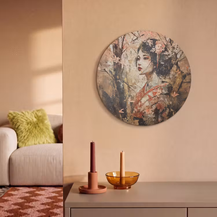 Akoestisch schilderij rond - Kimono - Vrouw - kersenbomen — 3