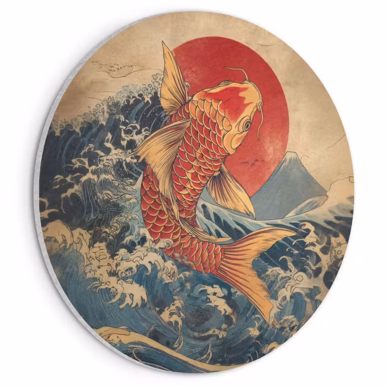 Akoestisch schilderij rond - Koi - Zee - Golven - Zon — 1