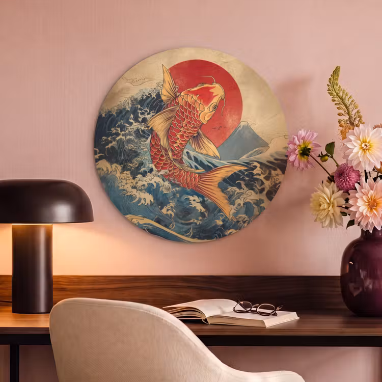 Akoestisch schilderij rond - Koi - Zee - Golven - Zon — 2