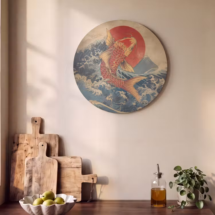 Akoestisch schilderij rond - Koi - Zee - Golven - Zon — 4