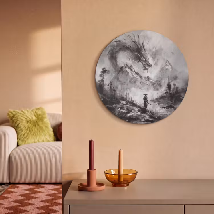 Akoestisch schilderij rond - Krijger - Draak - Grijs — 3