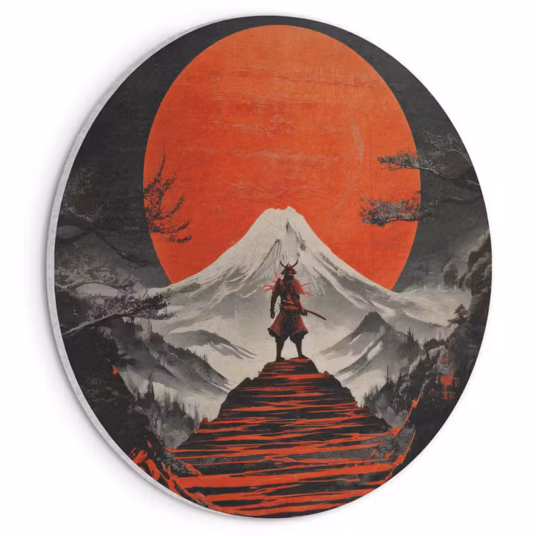 Akoestisch schilderij rond - Krijger - Rode trappen - Zon - Berg — 1