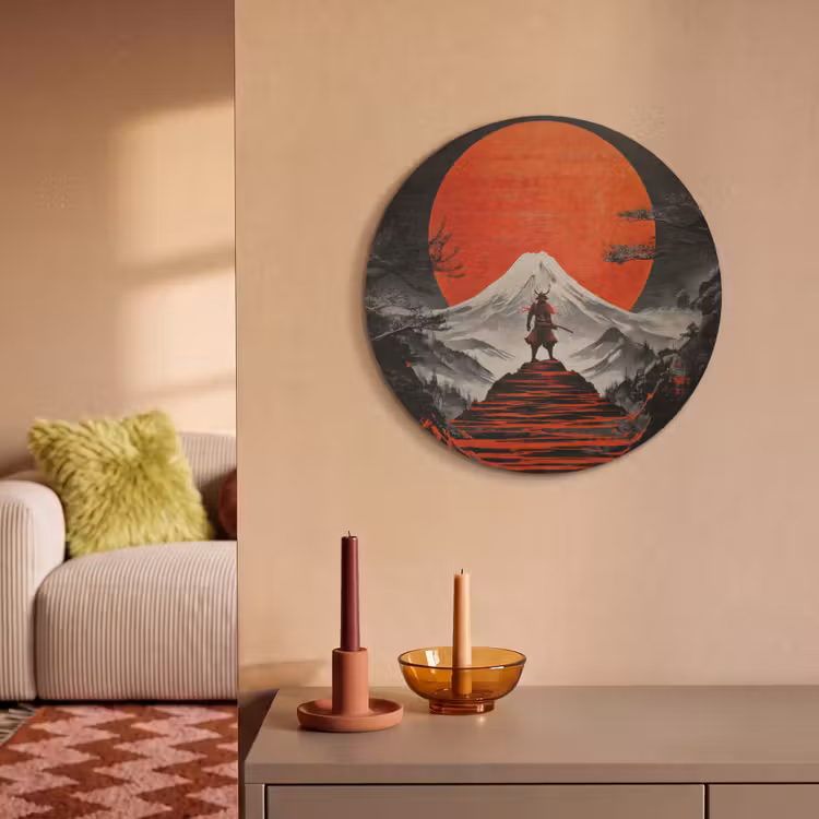 Akoestisch schilderij rond - Krijger - Rode trappen - Zon - Berg — 3
