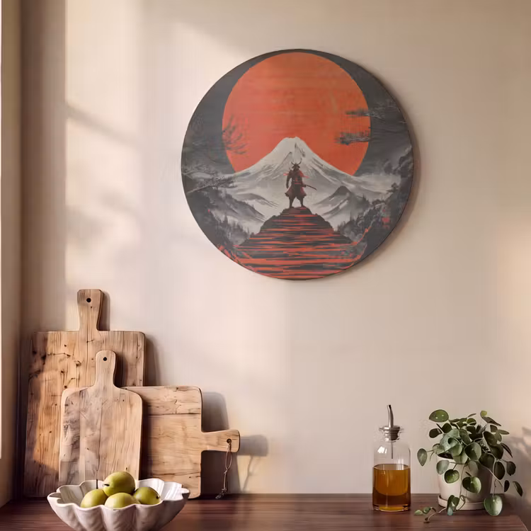 Akoestisch schilderij rond - Krijger - Rode trappen - Zon - Berg — 4