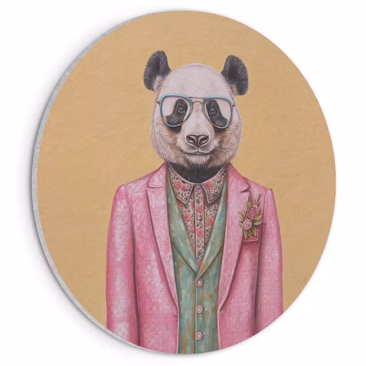 Akoestisch schilderij rond - Panda - Pak - Zonnebril - Blauw — 1