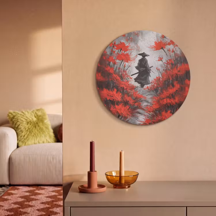 Akoestisch schilderij rond - Rode bloemen - mistig - Man — 3