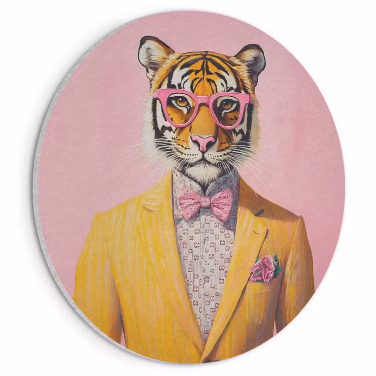 Akoestisch schilderij rond - Tijger - Bril - Geel - Jasje — 1