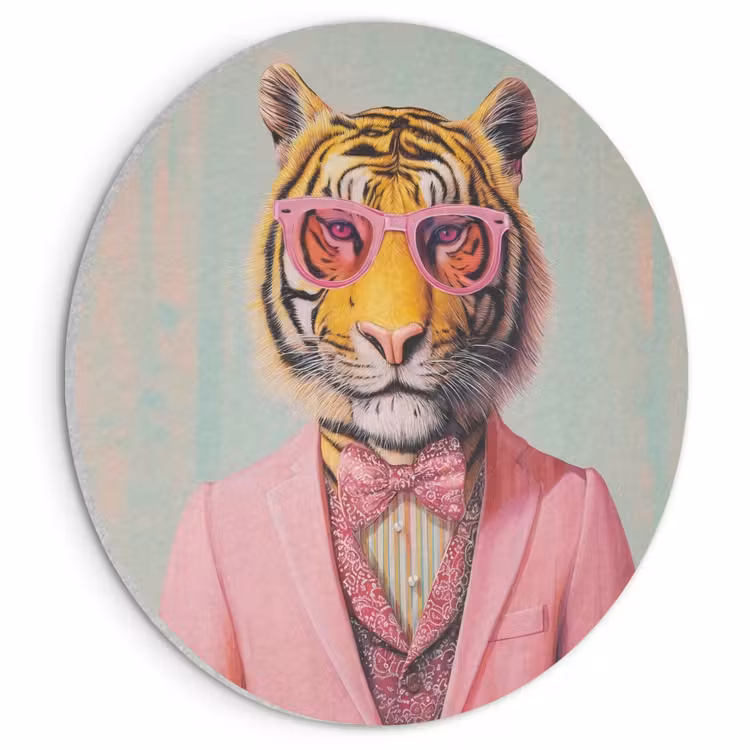 Akoestisch schilderij rond - Tijger - Strik - Jasje - Roze — 1