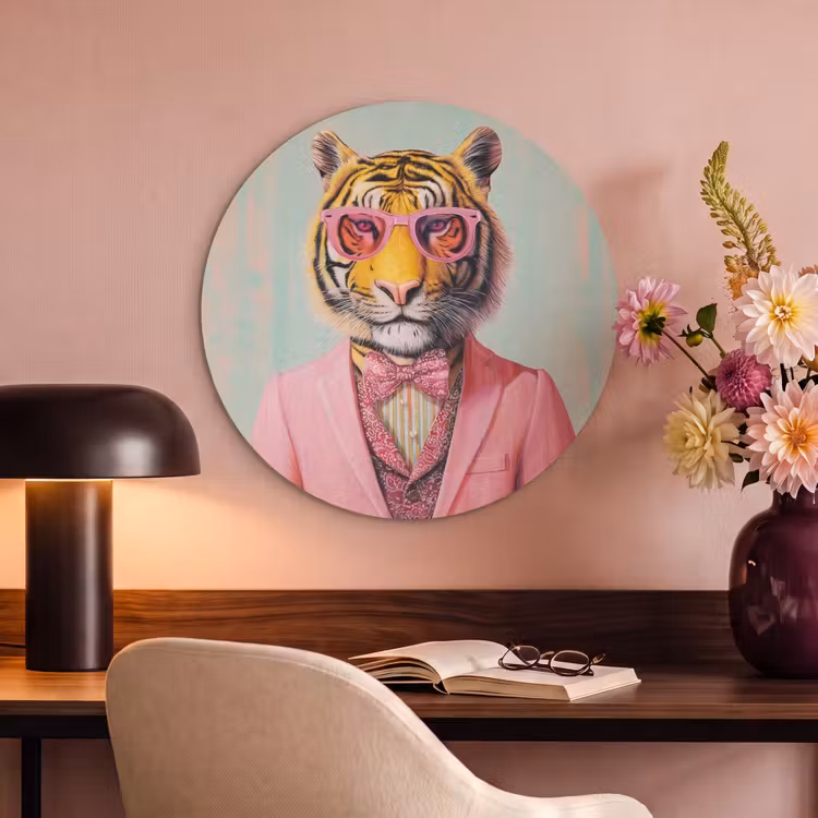Akoestisch schilderij rond - Tijger - Strik - Jasje - Roze — 2
