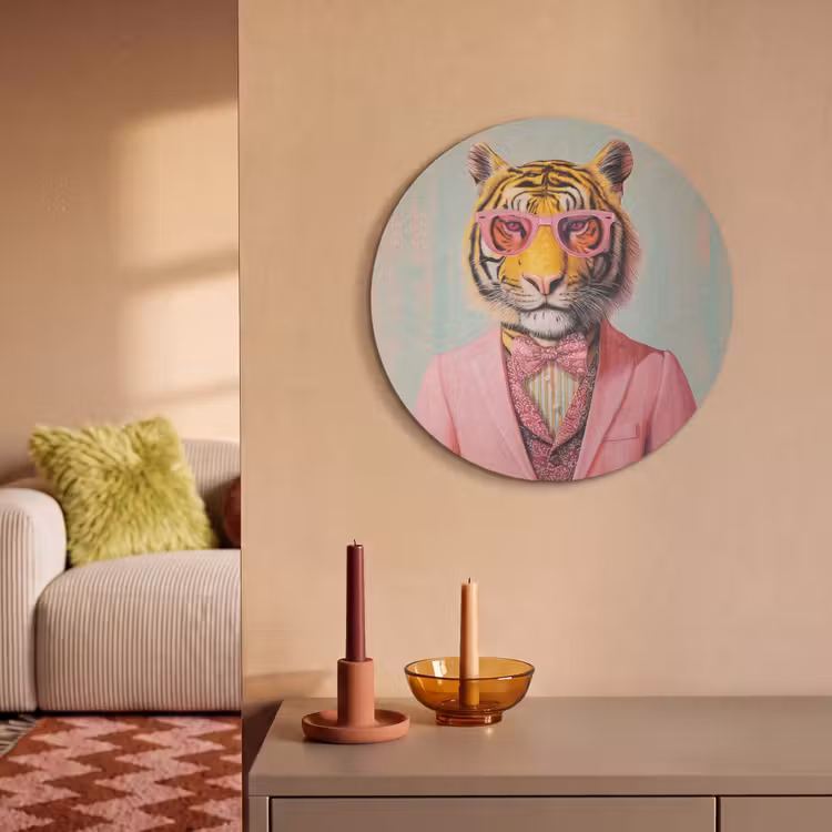 Akoestisch schilderij rond - Tijger - Strik - Jasje - Roze — 3