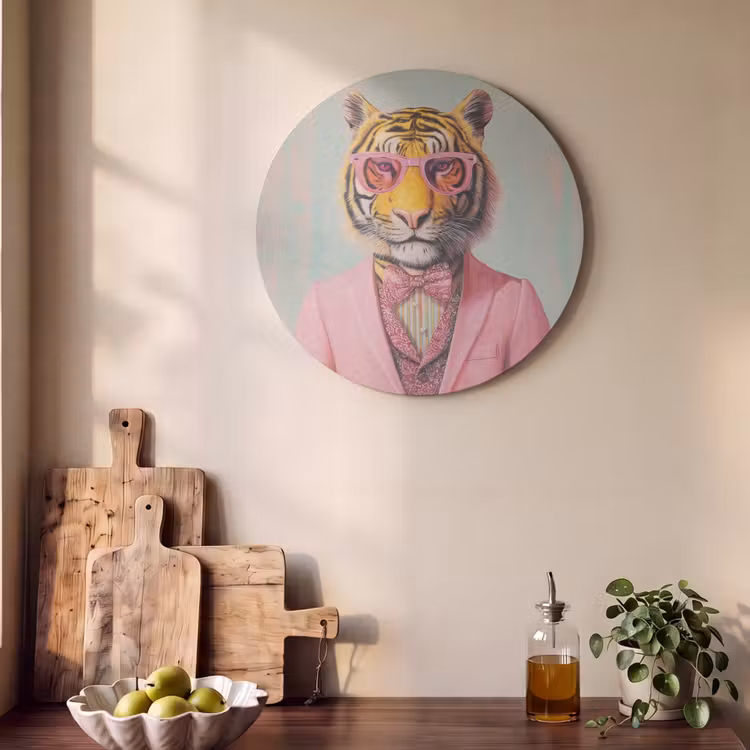 Akoestisch schilderij rond - Tijger - Strik - Jasje - Roze — 4