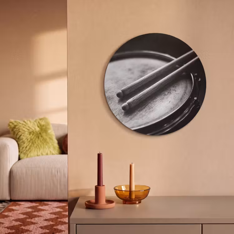 Akoestisch schilderij rond - Trommel - Close-up - Drumstokken - Zwart — 3