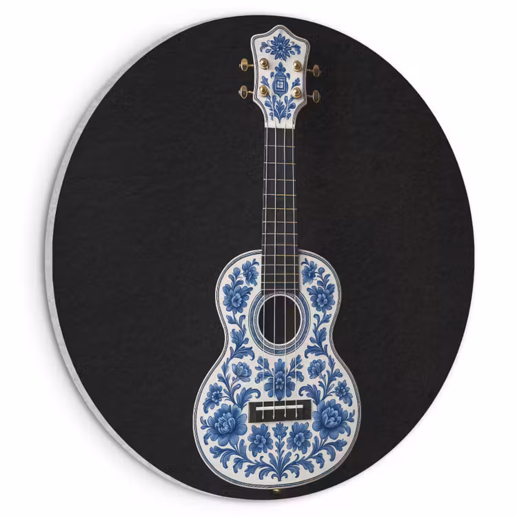 Akoestisch schilderij rond - Ukelele - Delfts - Blauw - Muziek — 1