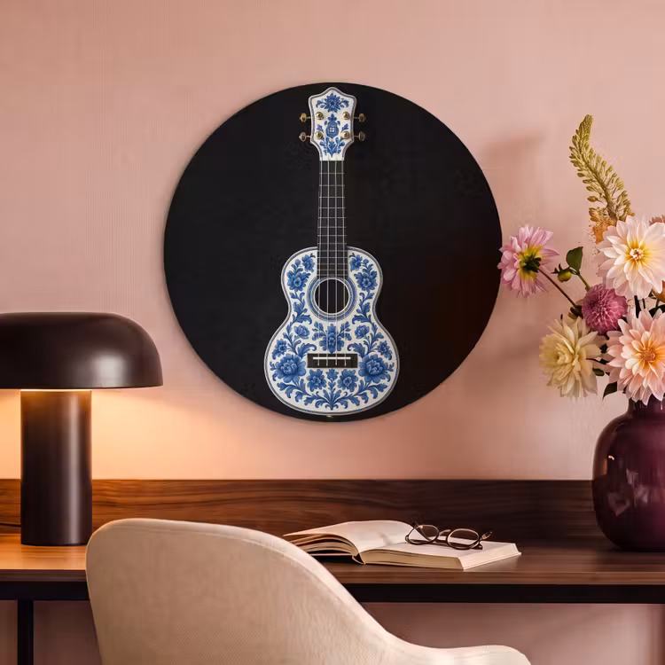Akoestisch schilderij rond - Ukelele - Delfts - Blauw - Muziek — 2
