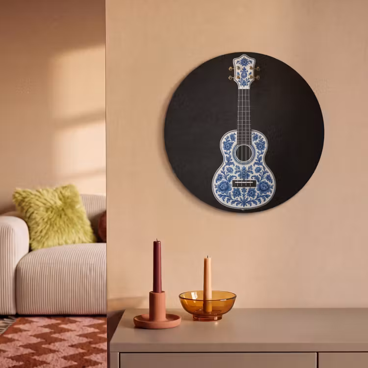 Akoestisch schilderij rond - Ukelele - Delfts - Blauw - Muziek — 3