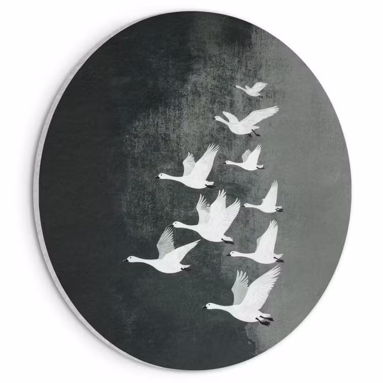 Akoestisch schilderij rond - Vogel - Japandi - Groen — 1