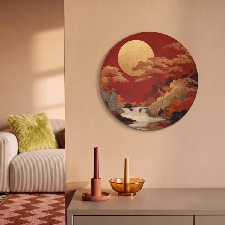 Akoestisch schilderij rond - Volle maan - Landschap - Waterval — 3