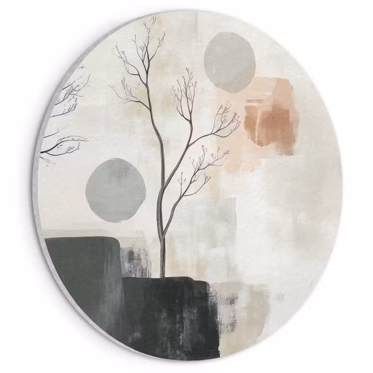 Akoestisch schilderij rond - Wabi sabi - Beige - Plant — 1