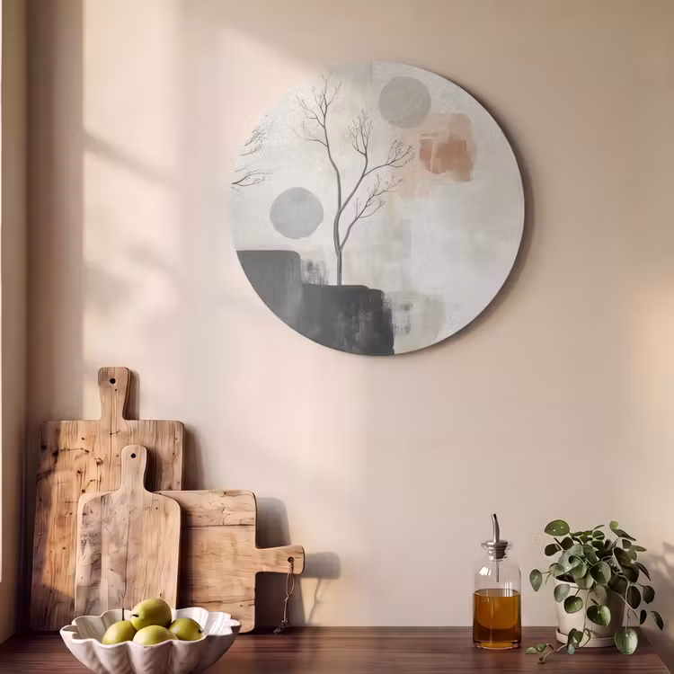 Akoestisch schilderij rond - Wabi sabi - Beige - Plant — 4