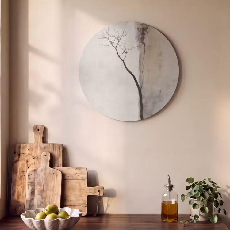 Akoestisch schilderij rond - Wabi sabi - Plant - Beige — 4