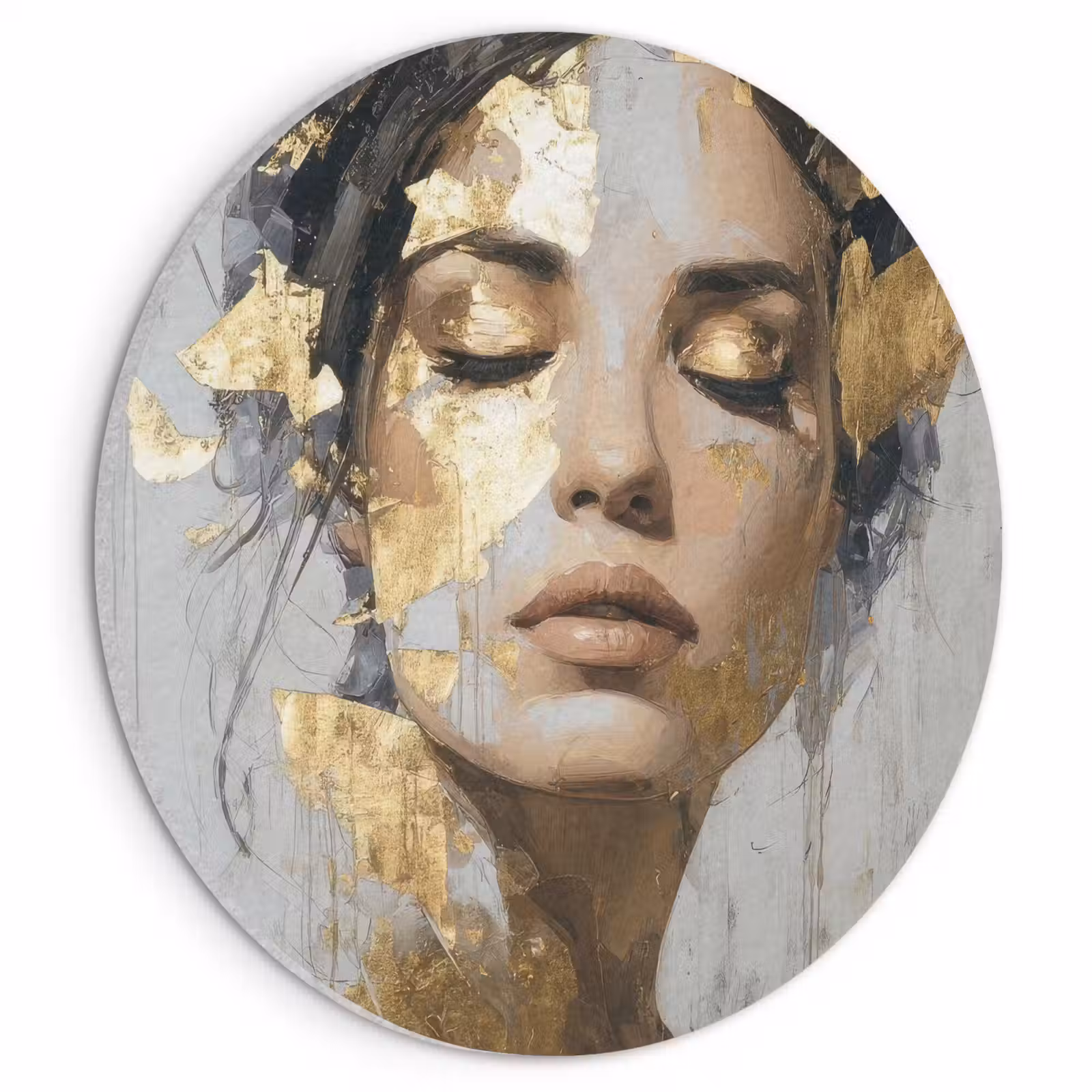 Akoestisch schilderij rond - Sierlijk - Vrouw - Goud - Ogen — 1