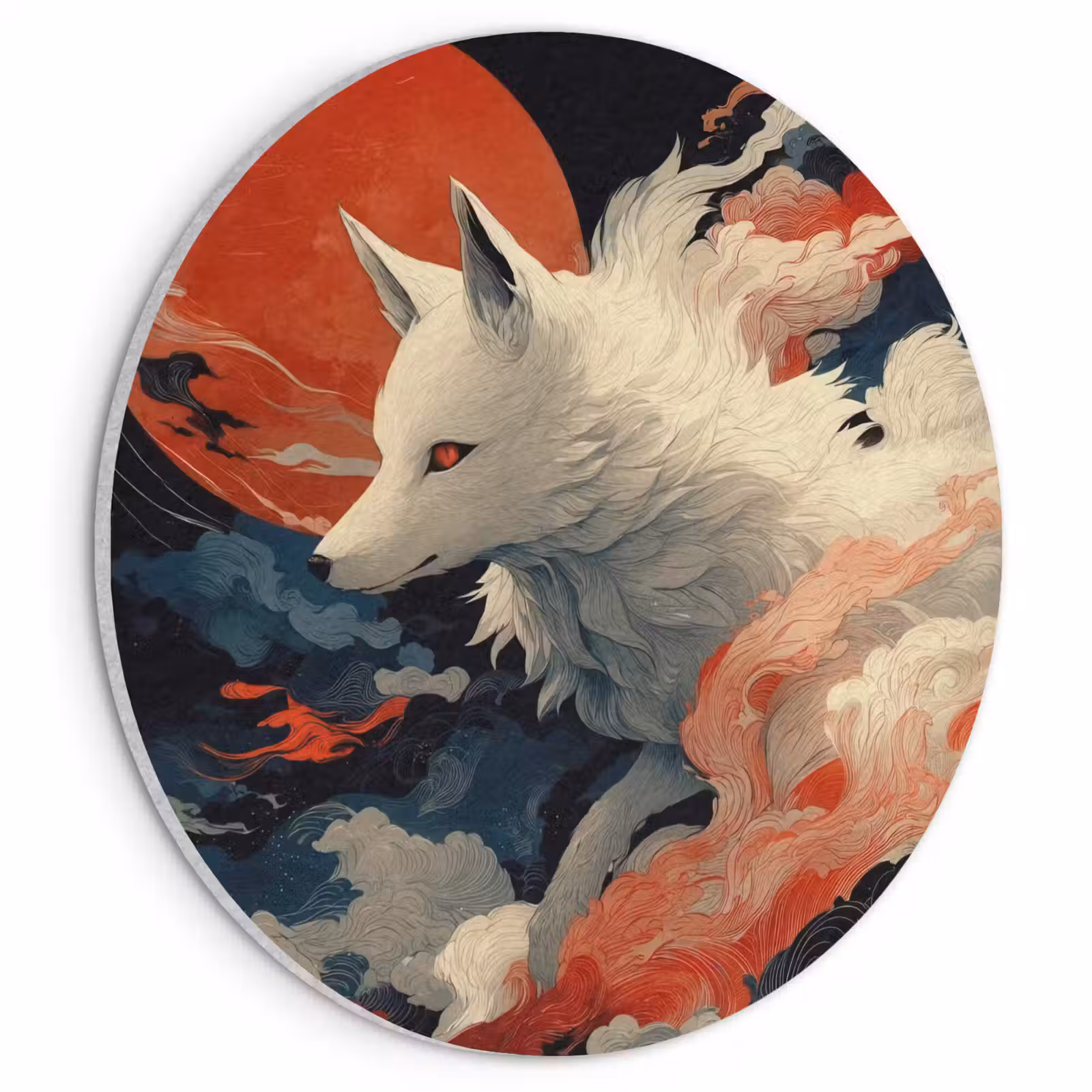 Akoestisch schilderij rond - Witte vos - wolken - maan — 1