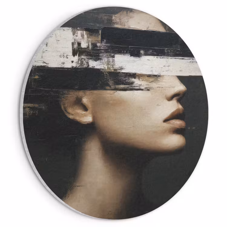 Akoestisch schilderij rond - Gezicht - Vrouw - Zwart - Abstract — 1