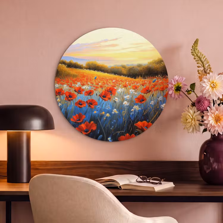 Akoestisch schilderij rond - Klaproos - Bloemenveld - Kleurrijk — 2