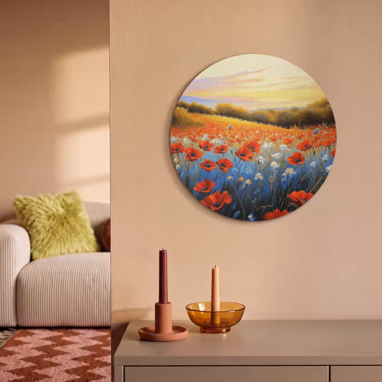 Akoestisch schilderij rond - Klaproos - Bloemenveld - Kleurrijk — 3