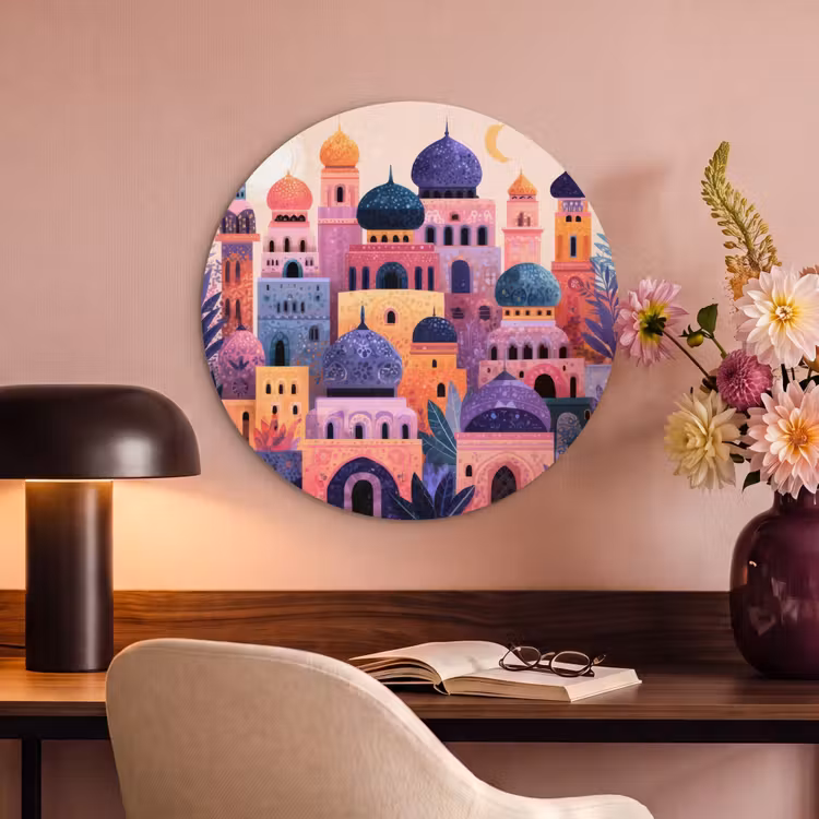 Akoestisch schilderij rond - Kleurrijke stad - Zon - Islamitisch — 2